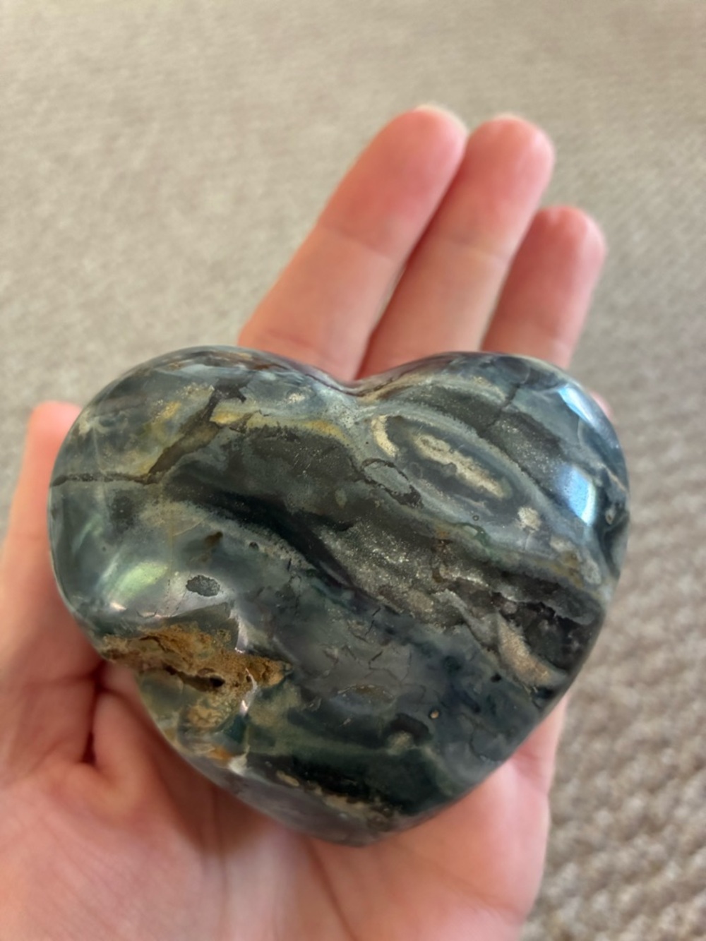🔮 7 Piece Healing Crystal Gift in Wood Elephant Box - Ocean Jasper Heart Rare⚡️